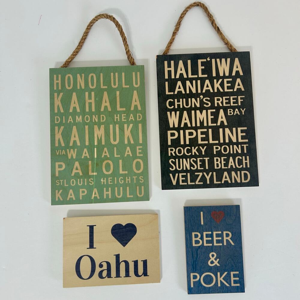 SoHa Living Hawaii Wall Signs Lot of 4 Oahu Surf Decor Tropical Island Wood Art